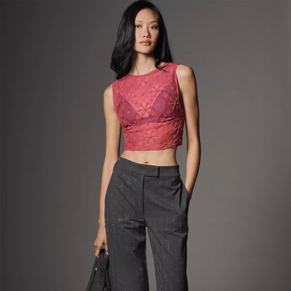 Anthropologie Sequin Lace Backless PInk Crop Top Size: XS - Picture 6 of 10